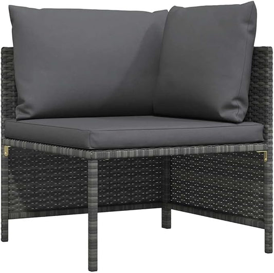 vidaXL - Gray Poly Rattan Sectional Corner Sofa with Cushions | Versatile Outdoor Garden Furniture | Highly Durable & Weather-Resistant | Comfortable Seating