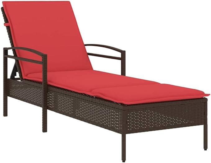 Modern Sun Lounger Chair for Patio, 1-Person Outdoor Chaise Lounge with Cushion, Brown Poly Rattan Wicker & Steel Frame - Photo 3