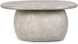 Pemberly Row 42-Inch Round Outdoor Coffee Table, Light Gray Concrete Stone, Plinth-Style Base, Smooth Finish - Photo 5