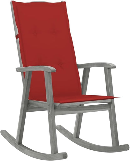 Outdoor Rocking Chair with Weather-Resistant Cushion, Solid Acacia Wood Vintage Grey Wash Porch Rocker for Garden, Patio, and Backyard Relaxing