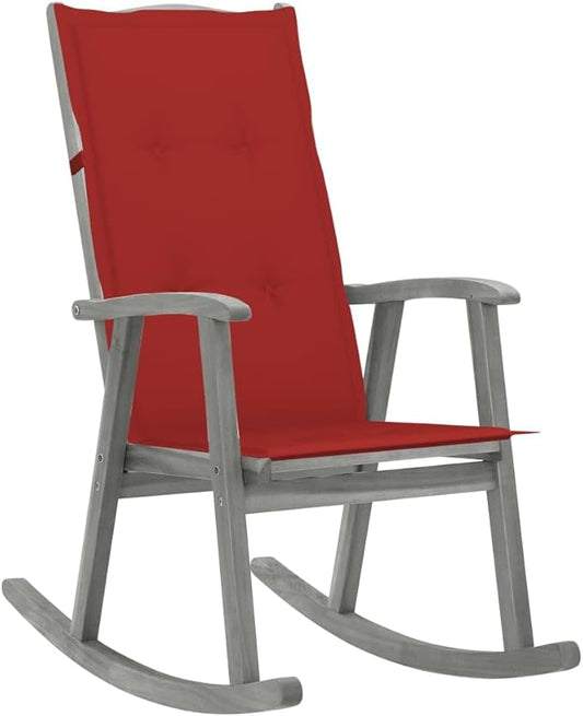 Outdoor Rocking Chair with Weather-Resistant Cushion, Solid Acacia Wood Vintage Grey Wash Porch Rocker for Garden, Patio, and Backyard Relaxing