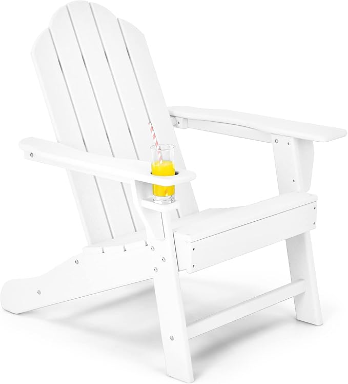 Giantex Adirondack Chair Outdoor Fire Pit Chairs, HDPE Weather Resistant Patio Chair for Outside Campfire,Deck, Garden, Yard, Lawn Furniture Porch and Lawn Seating Composite Chairs, White