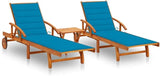 Outdoor Sun Lounger Set with Blue Cushions, Adjustable Acacia Wood Patio Furniture for Balcony Garden - Photo 1