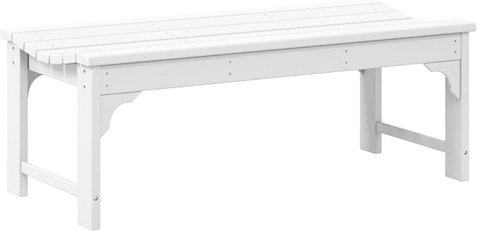 WO Home Furniture Outdoor 46" Backless HDPE Adirondack Bench, Poly Lumber Seat for Patio, Backyard, Balcony, All Weather Resistant with UV Protection, White