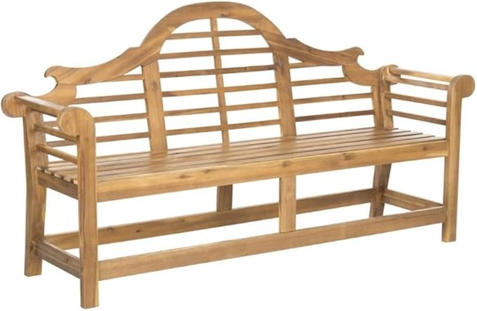 BOWERY HILL Contemporary Wood Garden Bench, Teak Finish, Classic Design, Weather-Resistant, Durable Outdoor Seating for Patio, Porch, or Garden Use