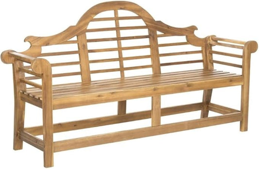 BOWERY HILL Contemporary Wood Garden Bench, Teak Finish, Classic Design, Weather-Resistant, Durable Outdoor Seating for Patio, Porch, or Garden Use