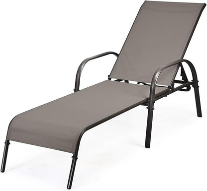 Tangkula Lounge Chair Outdoor, Patio Chaise Lounge with Adjustable Backrest, Reclining Pool Lounge Chair for Outside with Heavy Duty Steel Frame, Suitable for Beach, Yard, Balcony, Poolside