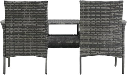 vidaXL Modern 2-Seater Patio Sofa with Tea Table - Weather-Resistant & Lightweight - Poly Rattan Outdoor Furniture Set - Anthracite