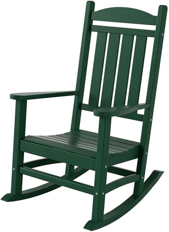 Costaelm Oversized Outdoor Rocking Chair, High Back Porch Rocker Chair, HDPE All Weather Resistant Outdoor Seating Furniture Wide Rocker Chair for Patio, Lawn, Garden, Dark Green