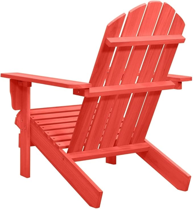 Red Solid Fir Wood Adirondack Chair Outdoor Patio Lounge Furniture Comfortable Ergonomic Design for Garden Beach - Photo 5