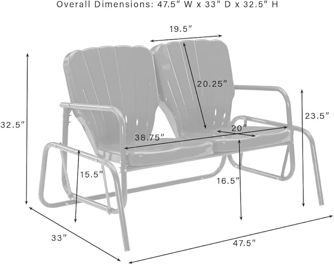 Crosley Furniture Ridgeland Retro Metal Outdoor Loveseat Glider, 2-Person Rocking Patio Bench for Porch - Photo 3