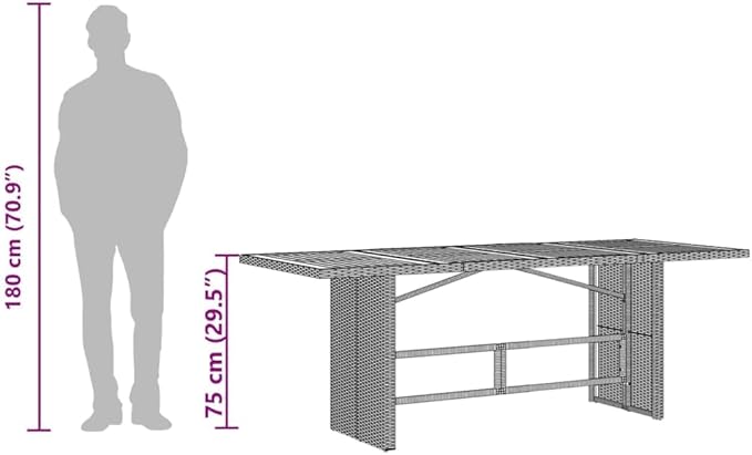 vidaXL Patio Table - Acacia Wood top/Outdoor Furniture - Gray Poly Rattan - Weather 74.8"x31.5"x29.5" - Photo 3