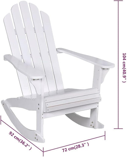 Patio Rocking Chair Wood White, Patio Dining Chairs, Outdoor Patio Chairs Set for Garden, Balcony, or Poolside