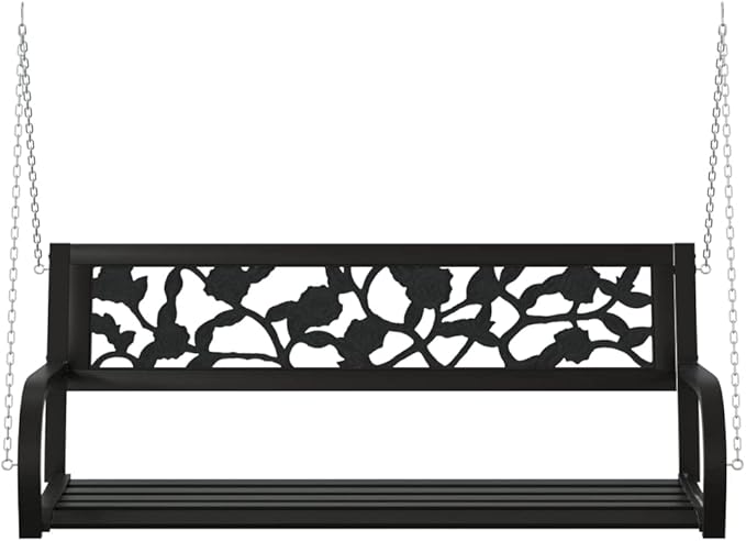 Garden Bench Deck Bench Patio Swing Bench 49.2" Steel and Plastic Black