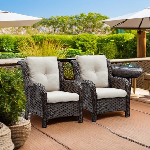 Rilyson Outdoor Wicker Patio Chairs Set of 2: Rattan Dining Chairs Porch Chairs Outdoor Club Chairs with high Back and - Photo 5