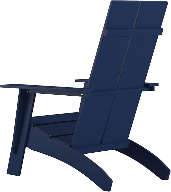 Flash Furniture Set of 2 Sawyer Modern 2-Slat Back Adirondack Chairs - Navy Blue All-Weather Poly Resin Lounge Chairs