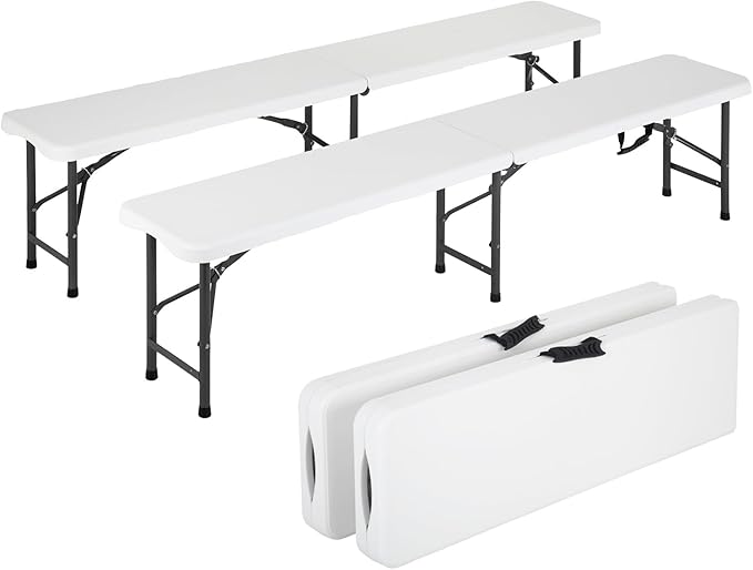 PayLessHere Portable 6 FT Plastic Folding Bench for Outdoor Use, Complete with Carrying Handle for Picnics Camping Dining Parties (2)