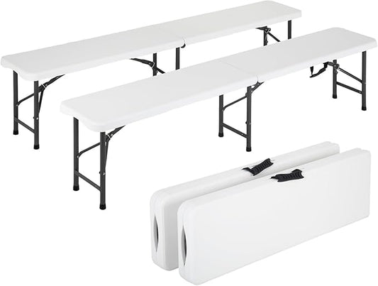 PayLessHere Portable 6 FT Plastic Folding Bench for Outdoor Use, Complete with Carrying Handle for Picnics Camping Dining Parties (2)