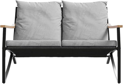 3-Piece Outdoor Patio Furniture Set Black Powder-Coated Steel Frame Balcony Conversation Set with Cushions 31.9 x 47.2 in Modern Small Deck Yard Seating for Garden Terrace Backyard