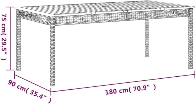 Outdoor Dining Table, 71 Inch Rectangular Patio Table with Synthetic Poly Rattan and Sturdy Frame - Photo 2