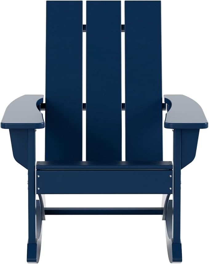 WO WESTIN OUTDOOR HDPE Shoreside Modern Rocking Poly Adirondack Chair,Navy Blue