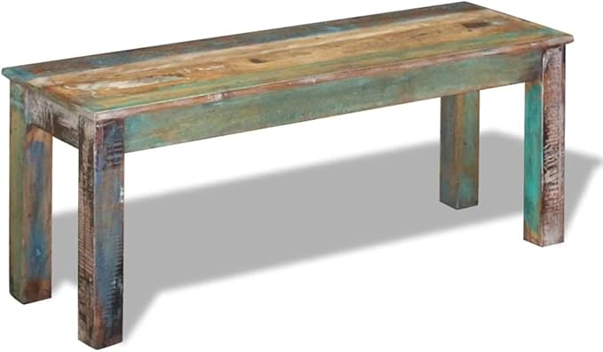 Vintage Solid Reclaimed Wood Garden Bench for Indoor and Outdoor Use, Medium Durable Rustic Seating with Spacious Design for Two, Antique Finish, Sturdy Construction,