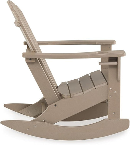 Signature Design by Ashley Sundown Treasure Cottage Weather Resistant Outdoor Rocking Chair with 1 Cup Holder, Light Brown