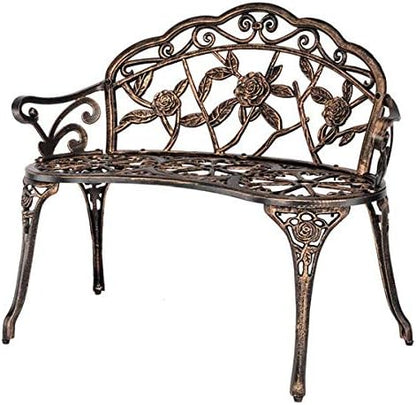 38.5" Patio Park Garden Outdoor Rose Bench, Patio Chair Cast Aluminium Frame Chair,Accented Lawn Front Porch Path Yard Decor Deck Furniture,Outdoor Aluminium Accented Furniture 38.5"L x 16"W x 31"H