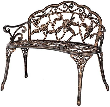 Bronze Cast Aluminum Outdoor Rose Chair, 38.5" Garden Patio Bench - Vintage Style Decorative Bench for Courtyard, Park, Lawn - Leisure Benchs, Garden Chair Outdoor Seating Benchs for Lawn