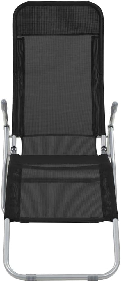 Textilene Folding Sunlounger Set of 2, Black Powder-Coated Steel Frame Outdoor Chaise 55.9"x23.6"x38.2", Zero-Assembly Poolside Patio Recliner for Garden, Beach and Balcony