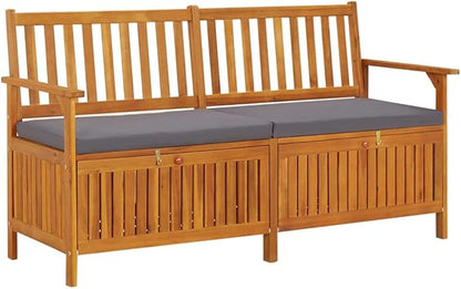 Storage Bench with Cushion 58.3" Solid Wood Acacia Garden Bench Deck Bench Outdoor Bench Porch Bench for patios, Gardens, Decks