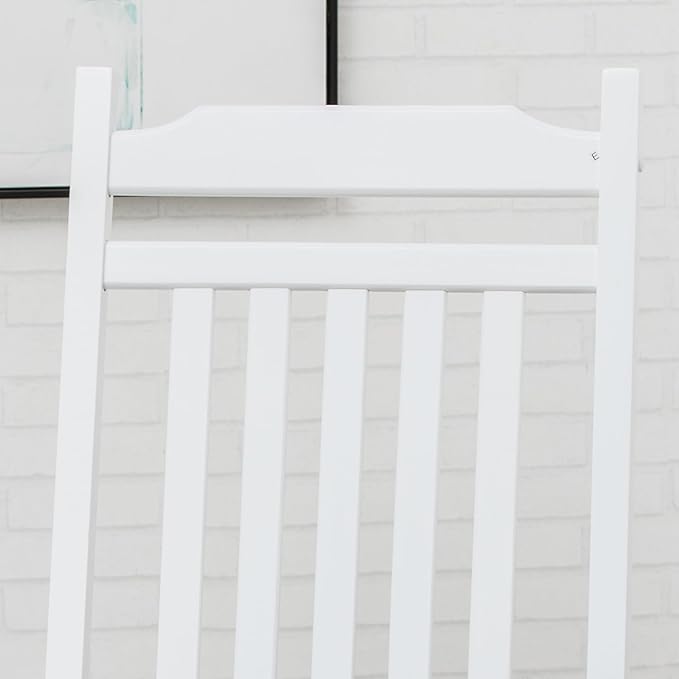 White Porch Rockers 3 Piece Outdoor Wooden Adults Furniture Set with 2 Rocking Chair and 1 Outdoor Side Table for Patio Lounge Balcony