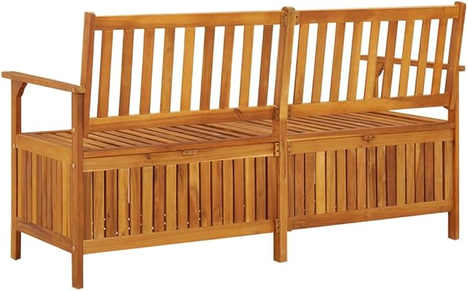 Solid Acacia Wood Storage Bench 58.3 Inch Rectangular Rustic Garden Patio Entryway Furniture with Spacious Seating and Hidden Compartment