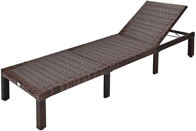 Pemberly Row Outdoor Lounge Chair, Steel and PE Rattan, Adjustable Reclining, Removable Cushion, Red, 77.5 x 26 Inch - Photo 1