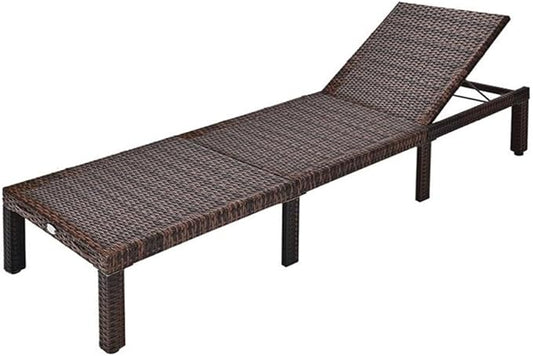 Pemberly Row Outdoor Lounge Chair, Steel and PE Rattan, Adjustable Reclining, Removable Cushion, Red, 77.5 x 26 Inch, Weather-Resistant Patio Furniture for Porch, Poolside, or Seaside Relaxation