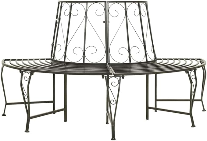 Silver Grey Steel Half-Round Tree Bench for Outdoor Seating, 3-Person Garden Bench with Durable Waterproof Construction and Easy Maintenance