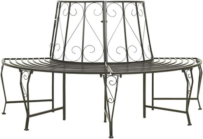 Silver Grey Steel Half-Round Tree Bench for Outdoor Seating, Spacious 3-Person Garden Bench with Durable Waterproof Construction and Easy Maintenance, Smooth Curved Design
