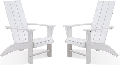 Psilvam Modern Adirondack Chairs Set of 2, Oversized Poly Lumber Fire Pit Chair, 350 Lbs Support Patio Chairs for Garden, Weather Resistant Adirondack Chair Looks Like Real Wood (White)