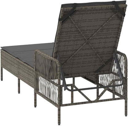 78.74" Grey Outdoor Chaise Lounge, Rattan/Steel, Multi-Pos Backrest, Removable Cushion, 242 lb, Patio Pool Recliner
