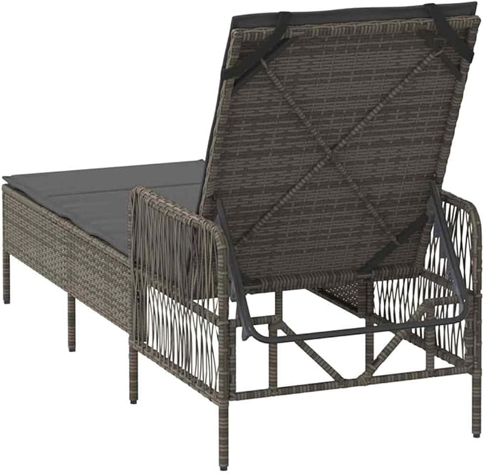 Gray Outdoor Chaise Lounge 61.8"x21.7"x36.2" Poly Rattan 242.5 lbs Capacity Adjustable Patio Pool Chair - Photo 7