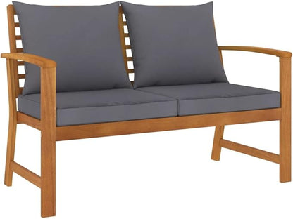 Patio Bench,Park Wooden Bench,Garden Bench,Balcony Bench,Outdoor Furniture,Picnic Bench, for The Front Porch,Deck, Balcony or Backyard,47.2" with Dark Gray Cushion Solid Acacia Wood