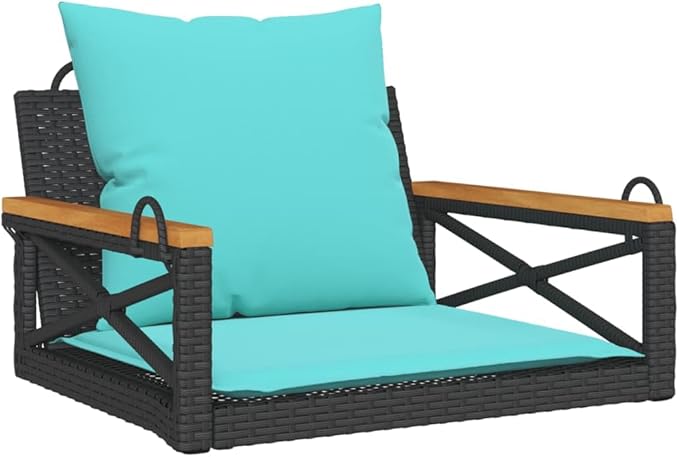 Garden Bench Deck Bench Swing Bench with Cushions Black 24.8"x24.4"x15.7" Poly Rattan - Photo 2
