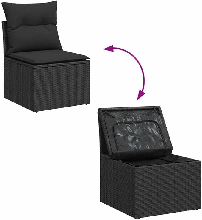 vidaXL Garden Chair Armless with Cushions Black Poly Rattan - Photo 8
