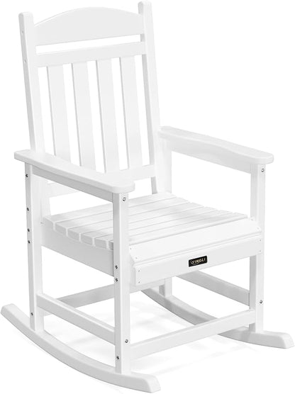 VINGLI Outdoor Rocking Chair, HDPE Rocking Chair with Higher Backrest, Patio Rocker with Ergonomic Design, All Weather Rocking Bench for Garden, Yard, Balcony, White