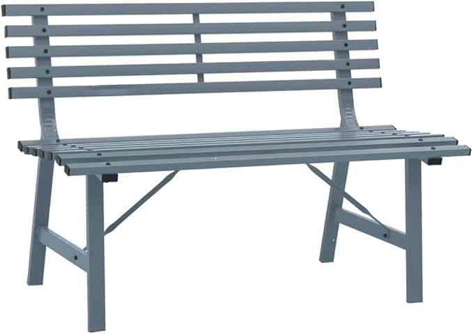 Vintage Style Garden Bench Grey Powder-Coated Steel Medium Outdoor Bench for Two Adults, Heavy-Duty Construction with Weather-Resistant Finish, Elegant Patio Seating