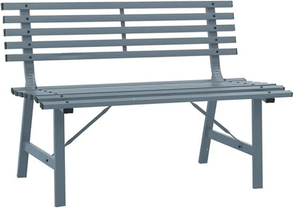 Vintage Style Garden Bench Grey Powder-Coated Steel Medium Outdoor Bench for Two Adults, Heavy-Duty Weather-Resistant Patio Seating with Elegant Design for Garden Balcony