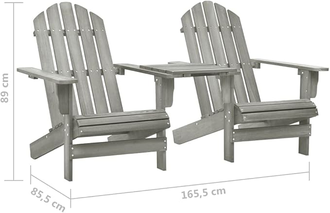 Adirondack Chairs Patio Outdoor Lounge Chairs with Tea Table Gray Solid Fir Wood Comfortable Garden Chair for Relaxing and Lounging