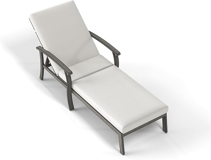 Chaise Lounge Chair Outdoor - Patio Aluminum Chaise Lounge Chair with Cushion, Adjustable Reclining Positions Chair for Outdoor Garden Pool Porch