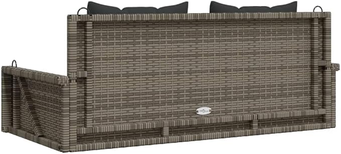 Grey Swing Bench with Cushions, PE Rattan and Powder-Coated Steel Frame - Photo 7