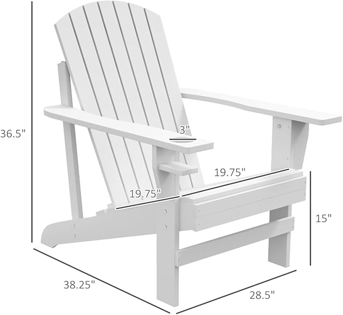 Folding Adirondack Chair, Weather Resistant Outdoor Patio Chair with Cup Holder for Lawn, Backyard, Poolside(White)